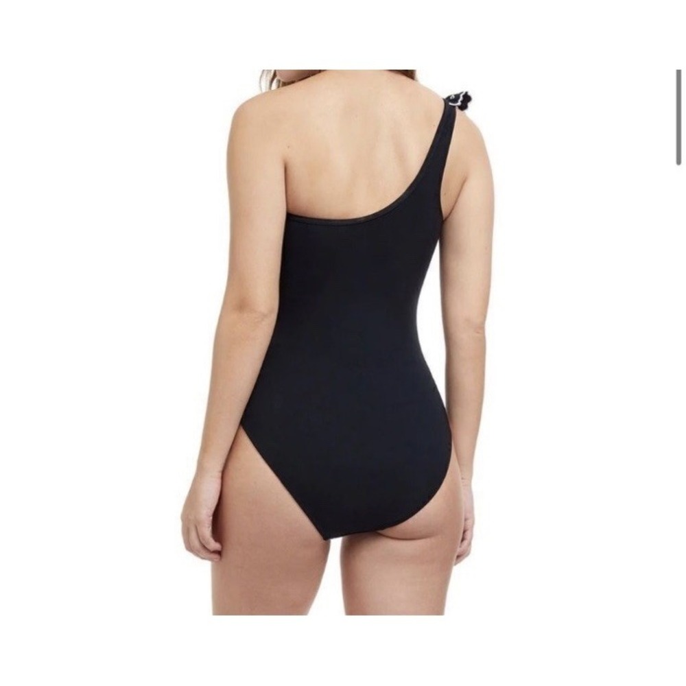 Profile By Gottex Sz 6 Ruffle Embroidered One Shoulder One Piece Black Swimsuit - Picture 2 of 16